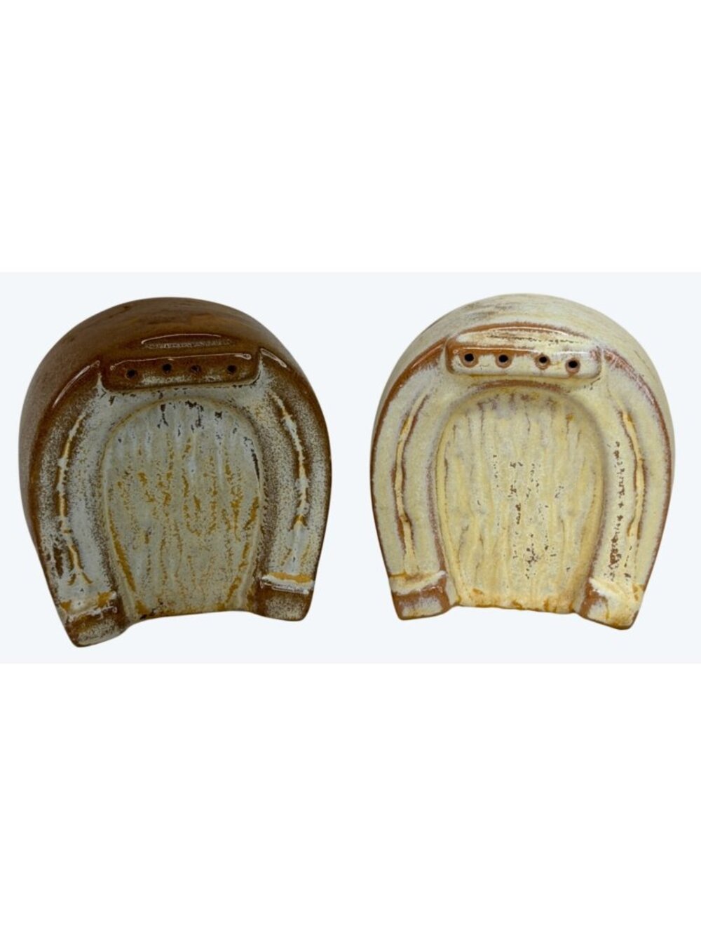 Frankoma Pottery Plainsman Gold Horseshoe Salt & Pepper Shakers Set